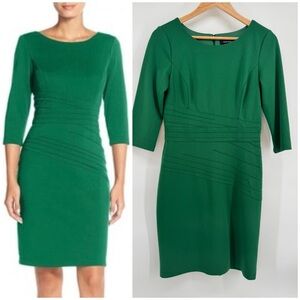 Ellen Tracy Vibrant Green 3/4 Sleeve Tailored Dress Women's Size 6 Sophisticated